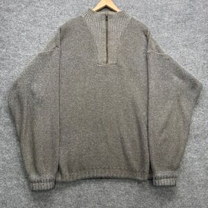 Eddie Bauer Quarter Zip Sweater Men's L Tall Gray Knit Cotton Blend Pullover Top